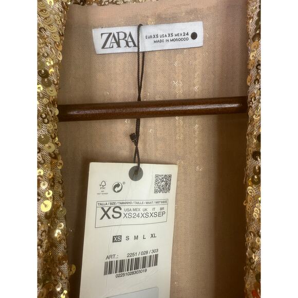 Zara Gold Sequin Wrap Tie Long Sleeve Tunic Mini Stretch Dress V Neck XS Gold - Picture 12 of 16